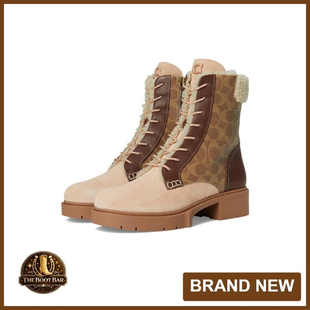 Women's Shearling Booties with Lace-Up Panel and Side Zipper